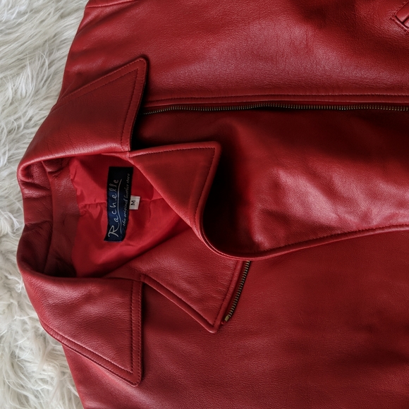 Women's Red Leather Jacket - Picture 6 of 7